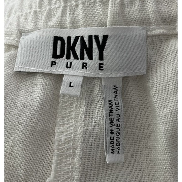 New DKNY Pure Wide Leg Linen Blend Crop Pants  White Beachy Coastal Cruise Large - Picture 3 of 4